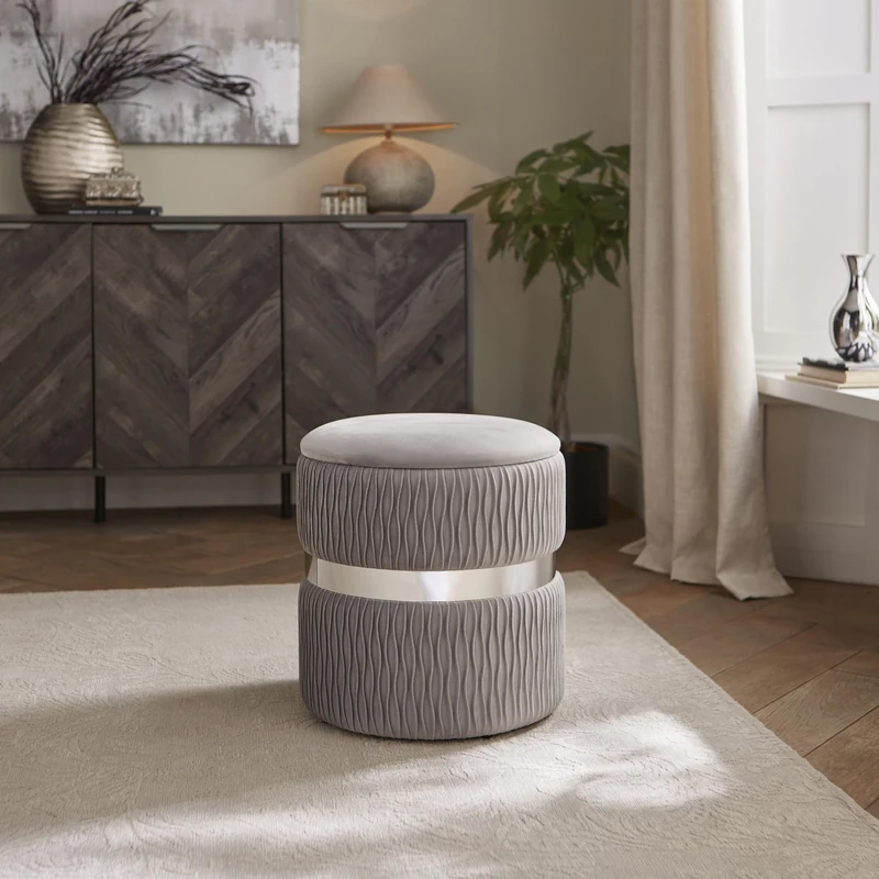 Eden Soft Velvet Storage Stool Grey