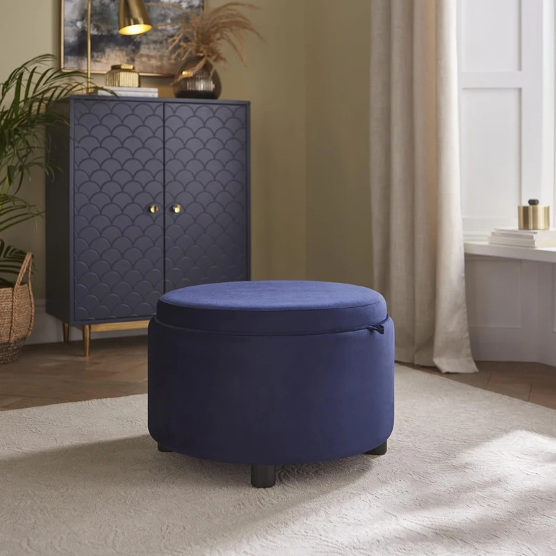 Leylani Tray Table Storage Stool Midnight Blue