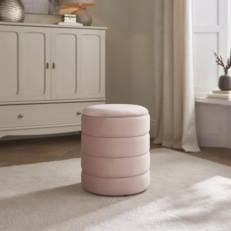 Klara Soft Velvet Storage Stool Blush Pink