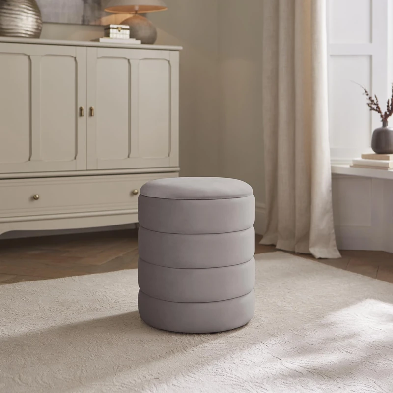 Klara Soft Velvet Storage Stool Grey