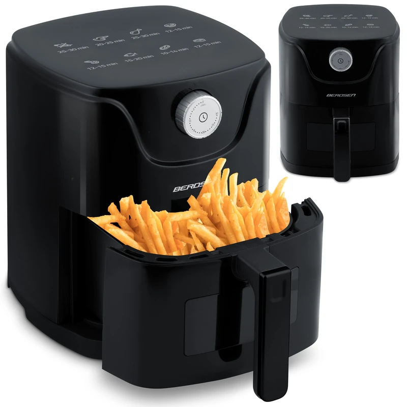 Berdsen Hot Air Fryer with Viewing Window - Air Fryer Without Oil - 1000 W 2.5 L - 8 Programmes - Black