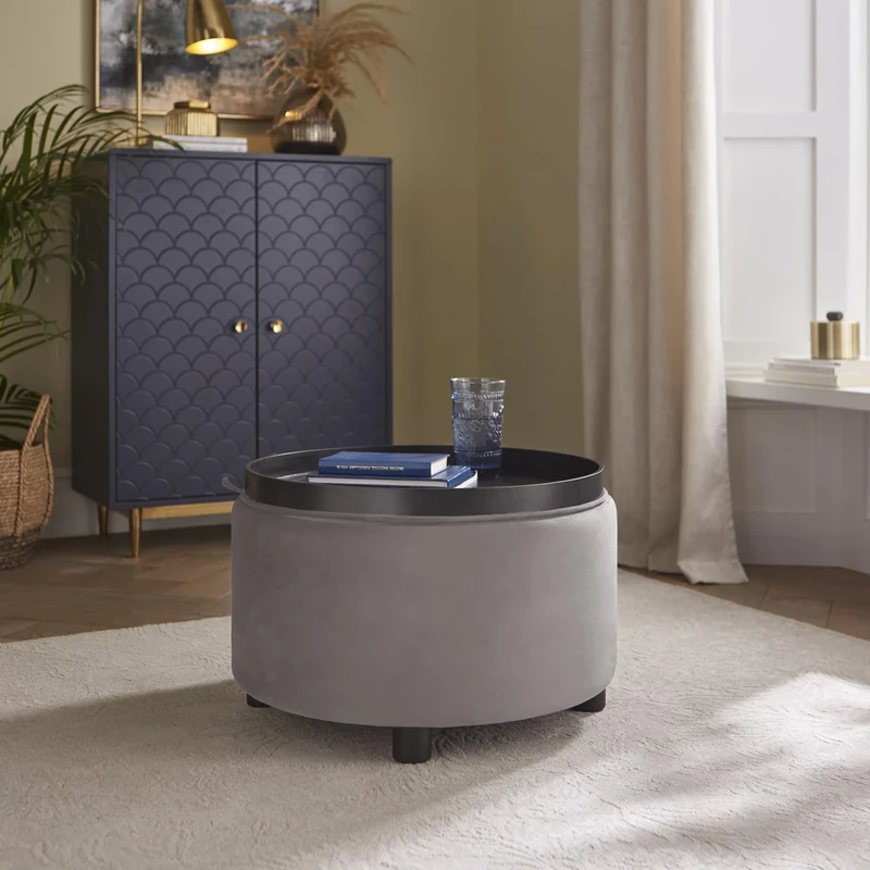 Leylani Tray Table Storage Stool Grey