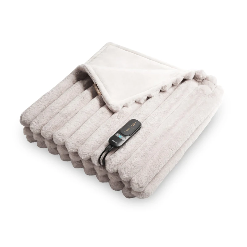Duux Yentl Cuddle Heated Overblanket, Electric Heated Throw, 160W, Extra-large 200x200cm, Premium Soft Faux Fur, 9 Heat Settings, Machine Washable, Grey