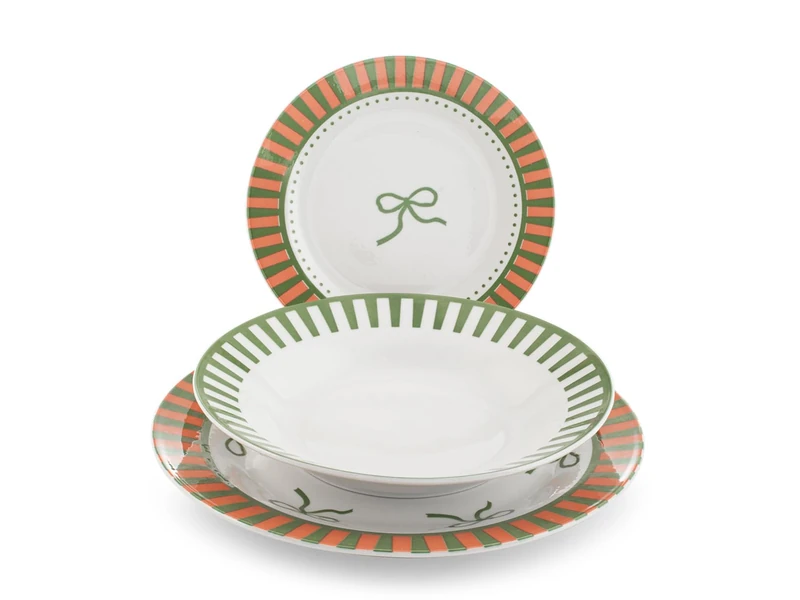 H&H 18 Piece Porcelain Candy Dinner Set - 6 Dinner Plates 27 cm, 6 Bowls 23 cm, 6 Fruit 19.5 cm - Dishwasher and Microwave Safe