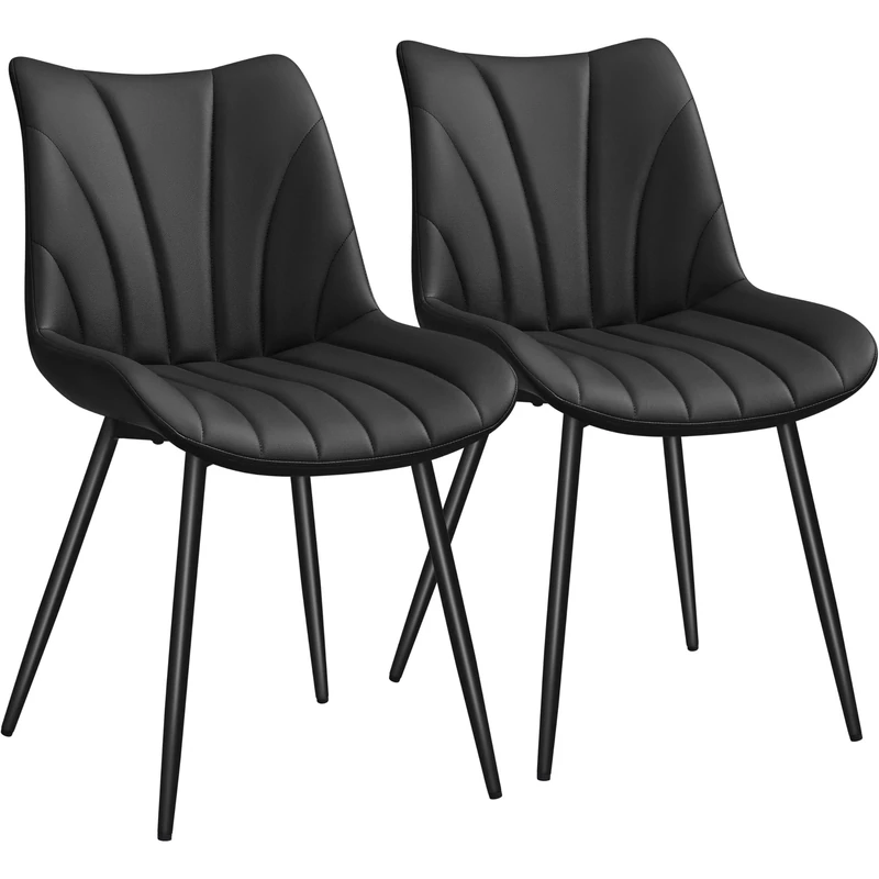 Yaheetech Set of 2 Modern Upholstered Dining Chairs with Metal Legs, Armless Side Chairs for Kitchen Dining Room Living Room, Kitchen Chairs with Backrest Black