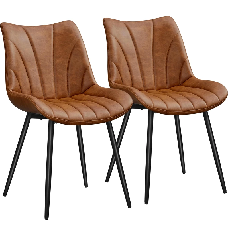 Yaheetech Set of 2 Modern Upholstered Dining Chairs with Metal Legs, Armless Side Chairs for Kitchen Dining Room Living Room, Kitchen Chairs with Backrest Brown
