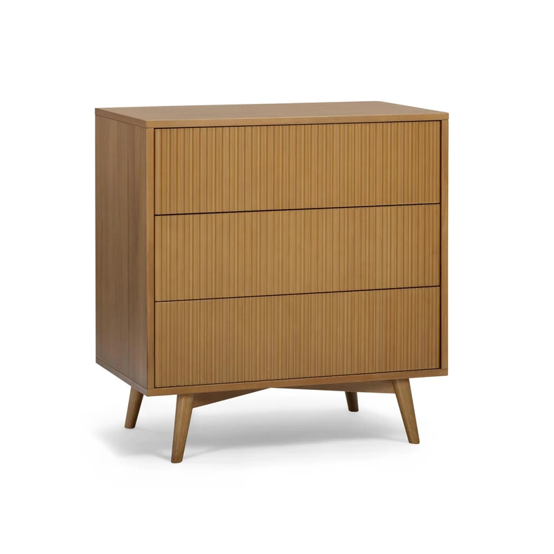 Teamson Home Tremolo Bedroom Dresser Chest of Drawers with 3 Push-Open Chest Of Drawers, Fluted Detailing and Natural Acacia Veneer Finish, Natural