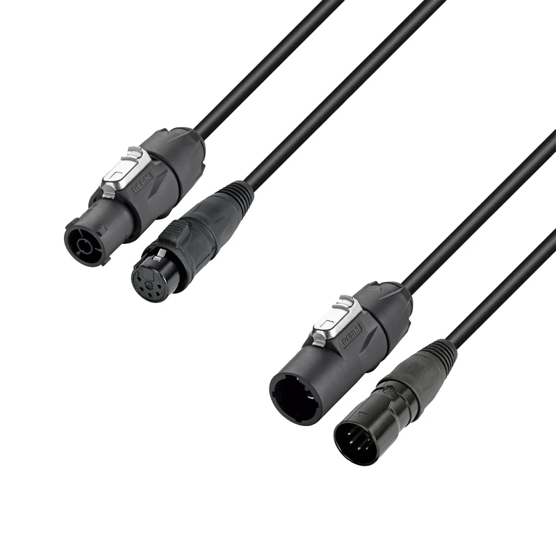 Adam Hall Cables 4 STAR H TCON 5D 1000 - Hybrid cable | Mains & DMX | XLR 5-pin x X Series IP65 | 10 m, black