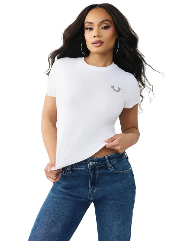 True Religion Women's Classic Glitter Tee - White, Size S
