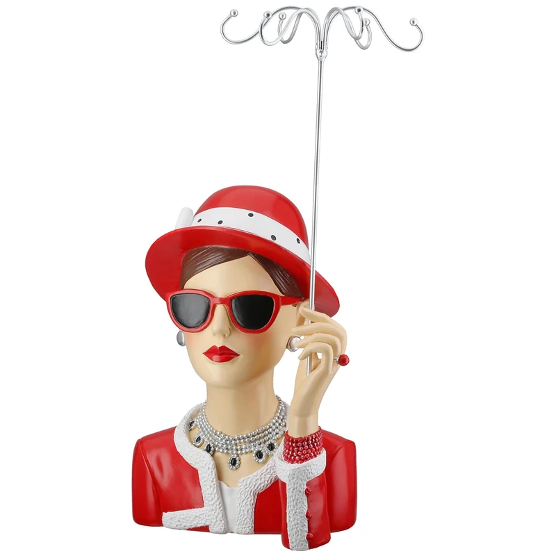 GILDE Lady Chloe Figurine Jewellery Stand with Polka Dots Resin Red Height 39.5 cm - Image 1