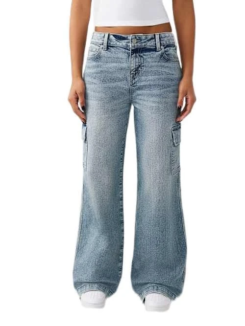 True Religion Women's Bobbi Baggy Cargo Denim, Blue, 32