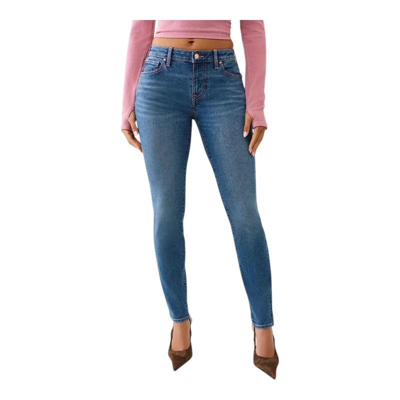 True Religion Women's Jennie Single Needle Mid Rise No Flap Skinny, Blue, 32