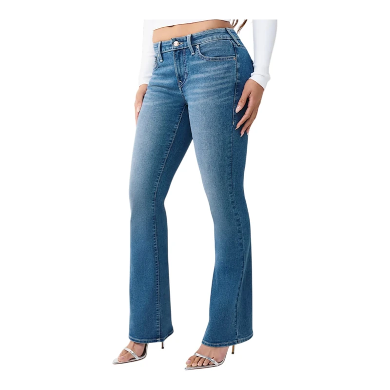 True Religion Women's Becca Single Needle Mid Rise No Flap Bootcut, Blue, 28 - Image 1