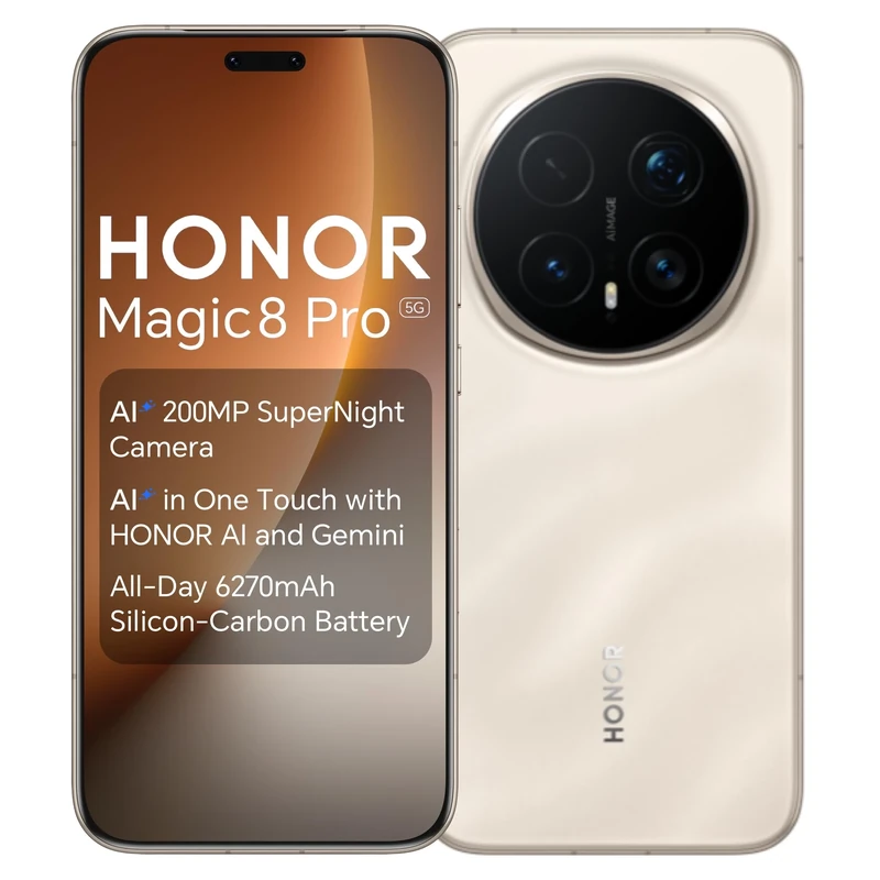 HONOR Magic8 Pro 5G Mobile Phone, 200MP AI Super Night Camera,50MP AI Selfie Camera,6270mAh All-Day Battery,12GB RAM 512GB,IP68,IP69& IP69K Water and Dust Resistance,Dual SIM,Android 16,Gold