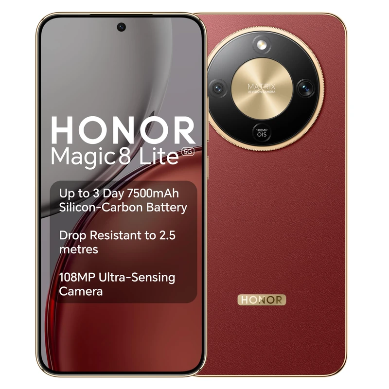 HONOR Magic8 Lite 5G Mobile Phone, 7500mAh Three-Day Battery,HONOR Ultra-Bounce Anti-Drop,108MP AI Camera,8GB RAM 512GB,IP68,IP69 Water and Dust Resistance,Dual SIM,Android 16,Brown