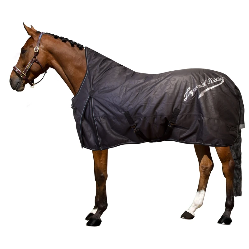 Imperial Riding IRH Super-Dry Summer Blanket, 600D Waterproof & Breathable (3000 mm/3000 MVP), Cotton Lining, High Neck, Cross Straps & Tail Flap, Horse Blanket, Summer & Transitional Period, Black