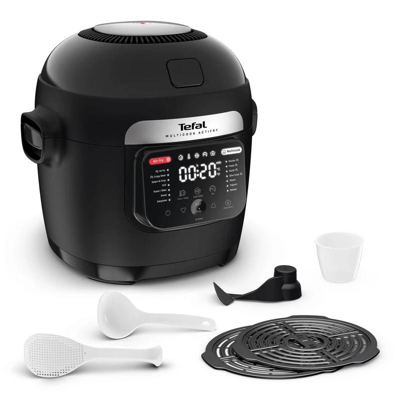 Tefal Rapid Multi Cooker & Air Fryer, Auto Stirring Tech, 14 Programmes including Steam, Grill, Roast, Risotto, Slow Cook, Crispy, Multi Layer Cooking, 6L Capacity, Black, MY741C40