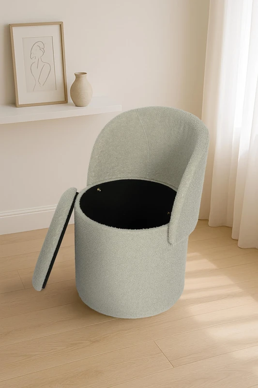 GC GAVENO CAVAILIA Boucle Round Stool Ottoman Storage Box | Vanity Stool With Storage Hidden Removable Lid, Ottoman Folding Stool Foot Rest Bench Seat Chair For Living Room, Bedroom, Grey - Image 1