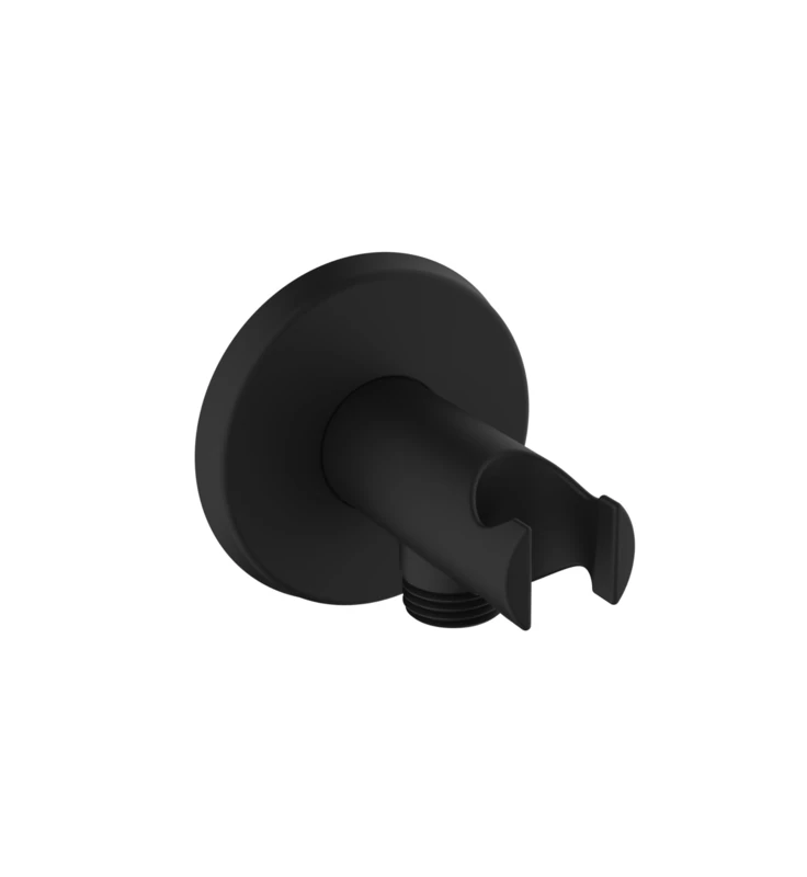 Bristan Round Wall Outlet with Handset Holder Bracket, 1/2" Shower Hose Connector, Secure Fixing Components, Black Finish