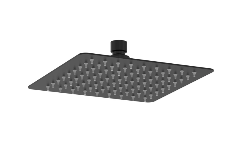Bristan 200mm Square Fixed Slimline Rainfall Shower Head, Stainless Steel Construction, Easy Clean Nozzles, Black Finish