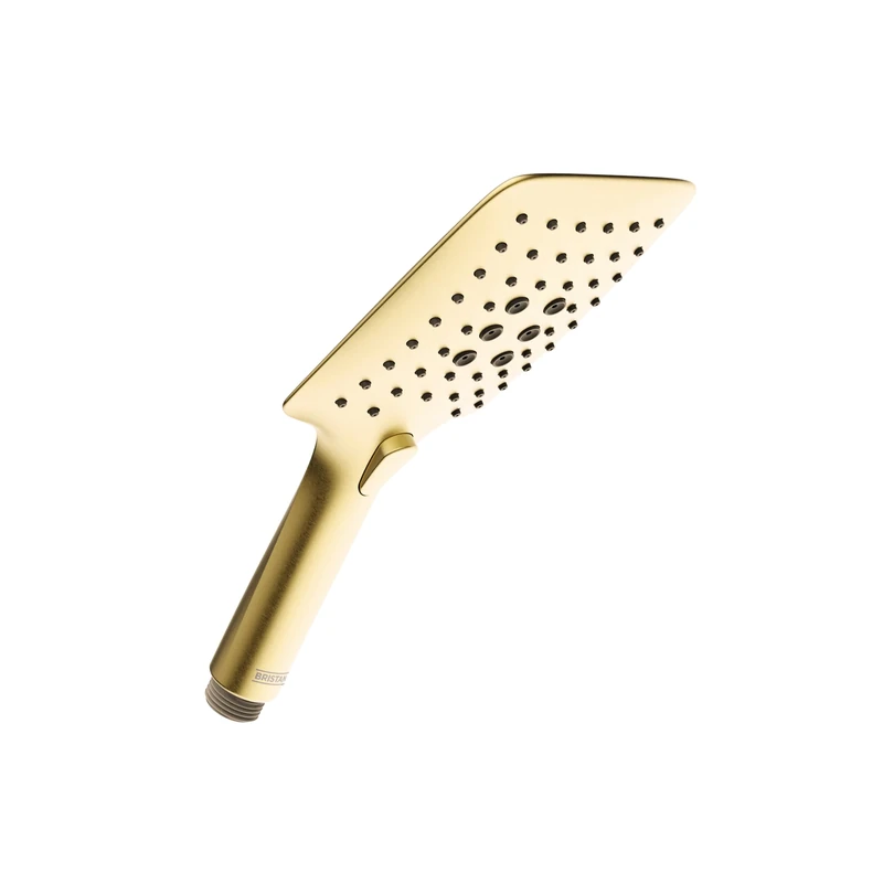 Bristan Large Square 3-Function Shower Handset, Easy Clean Nozzles, Brushed Brass Finish