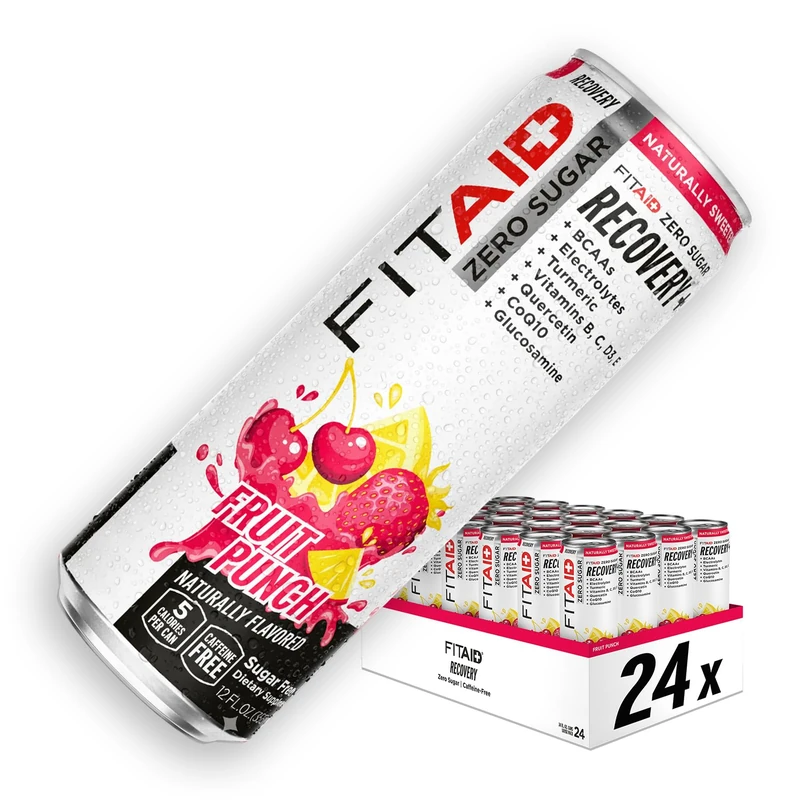 FITAID Fruit Punch Zero - Clean Recovery Sports Drink and Hydration Helper - Ready to Drink BCAA, Electrolytes & Multivitamin Beverage with Vitamins Magnesium Turmeric Glutamine CoQ10 Stevia 24x355ml - Image 1