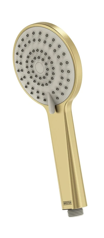 Bristan Round 3-Function Shower Handset, Easy Clean Nozzles, Brushed Brass Finish