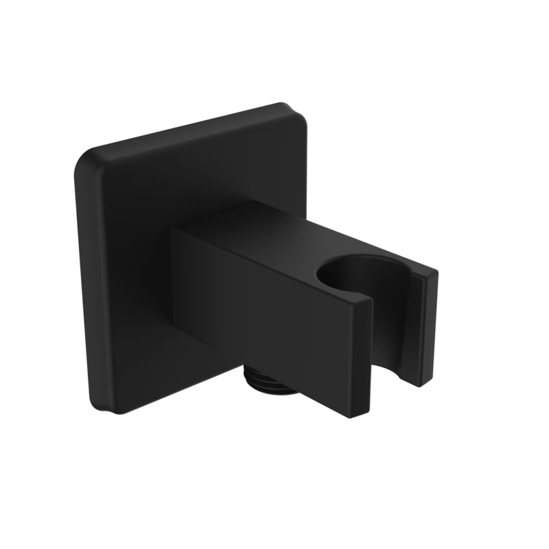 Bristan Square Wall Outlet with Handset Holder Bracket, 1/2" Shower Hose Connector, Secure Fixing Components, Black Finish