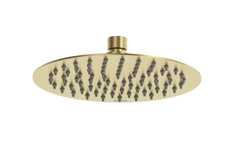 Bristan 200mm Round Fixed Slimline Rainfall Shower Head, Stainless Steel Construction, Easy Clean Nozzles, Brushed Brass Finish