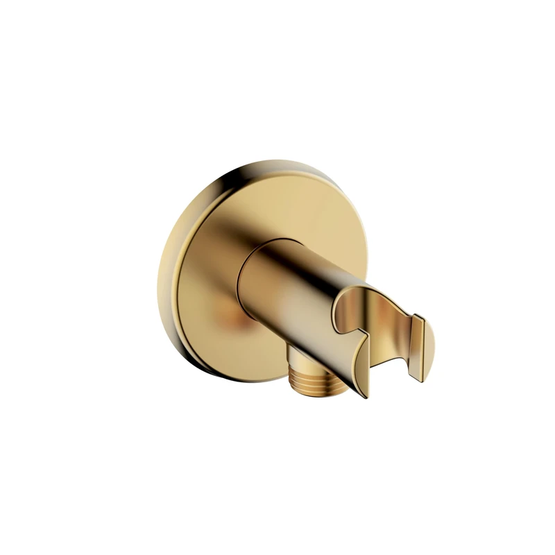 Bristan Round Wall Outlet with Handset Holder Bracket, 1/2" Shower Hose Connector, Secure Fixing Components, Brushed Brass Finish