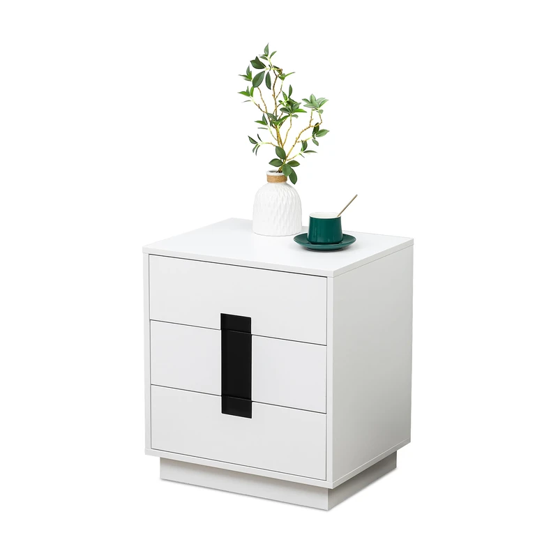 Relaxdays chest of drawers, HxWxD: 56 x 50 x 40 cm, 3 drawers, bedroom, hallway, clothes, documents, white/black