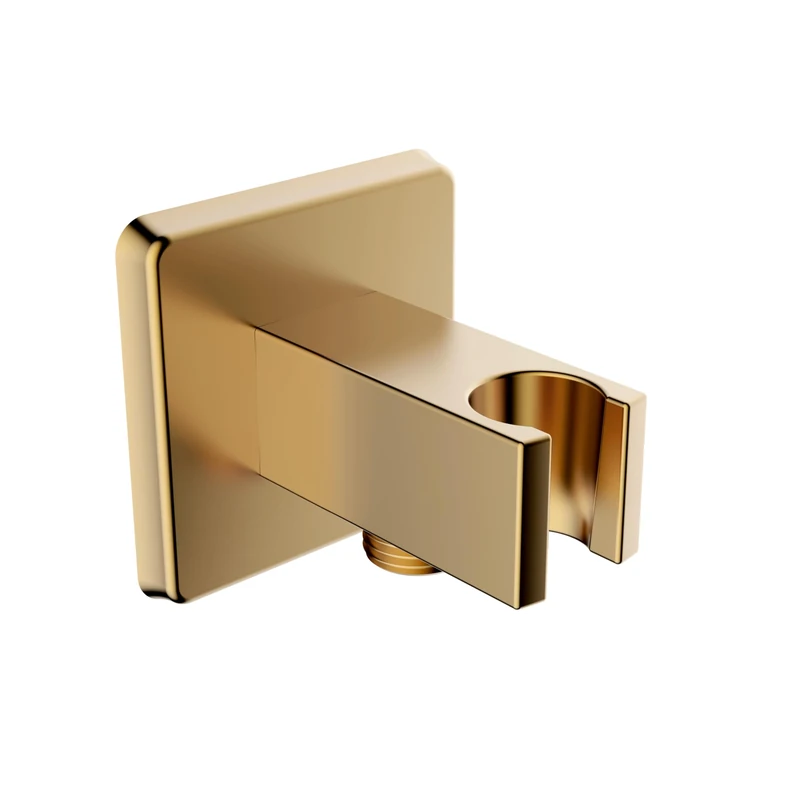 Bristan Square Wall Outlet with Handset Holder Bracket, 1/2" Shower Hose Connector, Secure Fixing Components, Brushed Brass Finish