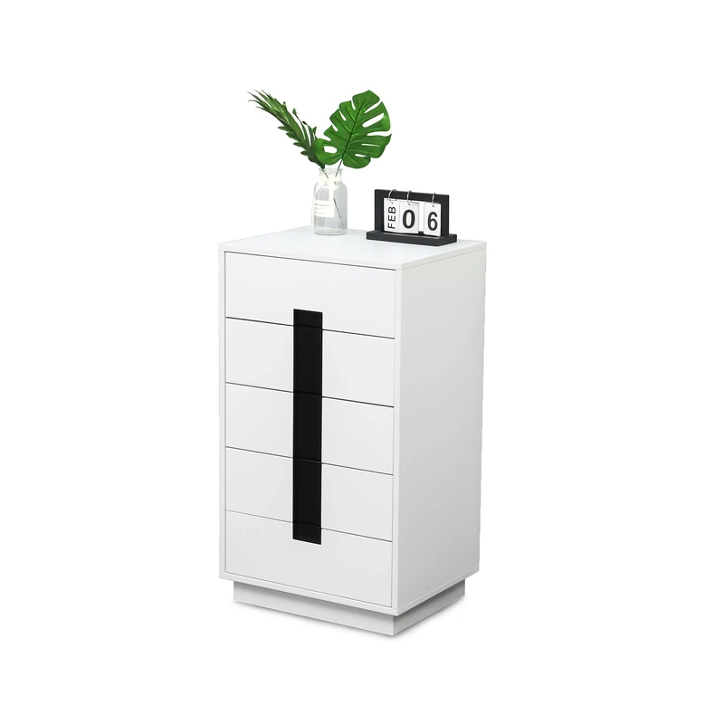 Relaxdays chest of drawers, HxWxD: 88 x 50 x 40 cm, 5 drawers, bedroom, hallway, clothing, books, white/black