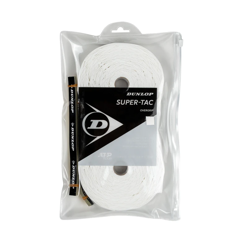 Dunlop Super Tac Tennis Overgrip, White, 30-Pack Reel – Tacky Surface, Long-Lasting Comfort, Superior Grip Performance