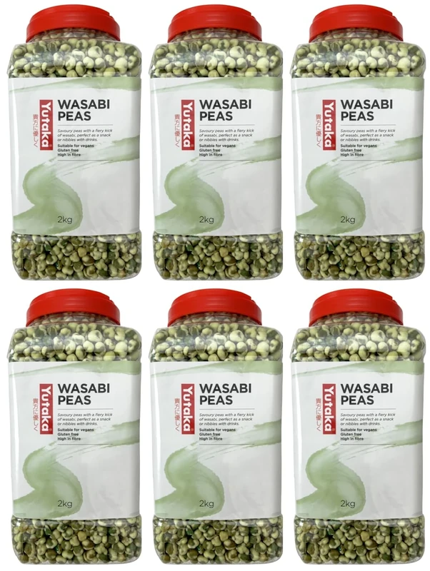 Yutaka Wasabi Peas 2kg (Pack of 6) | Crunchy Japanese-Style Wasabi Peas | Spicy, Crispy Snack for Parties, Bars & Catering | Bulk 2kg Jar | Vegan-Friendly | Vegetarian