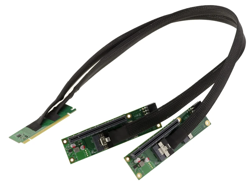 KALEA-INFORMATIQUE PCIe Gen 4.0 x16 to 2 Port x8 Bifurcation Riser Extension Cable 32GB/s Gen4