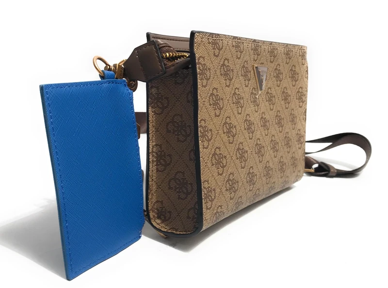 GUESS Men's Mini Crossbody Bag Milano Crossbody Top Zip Beige Brown