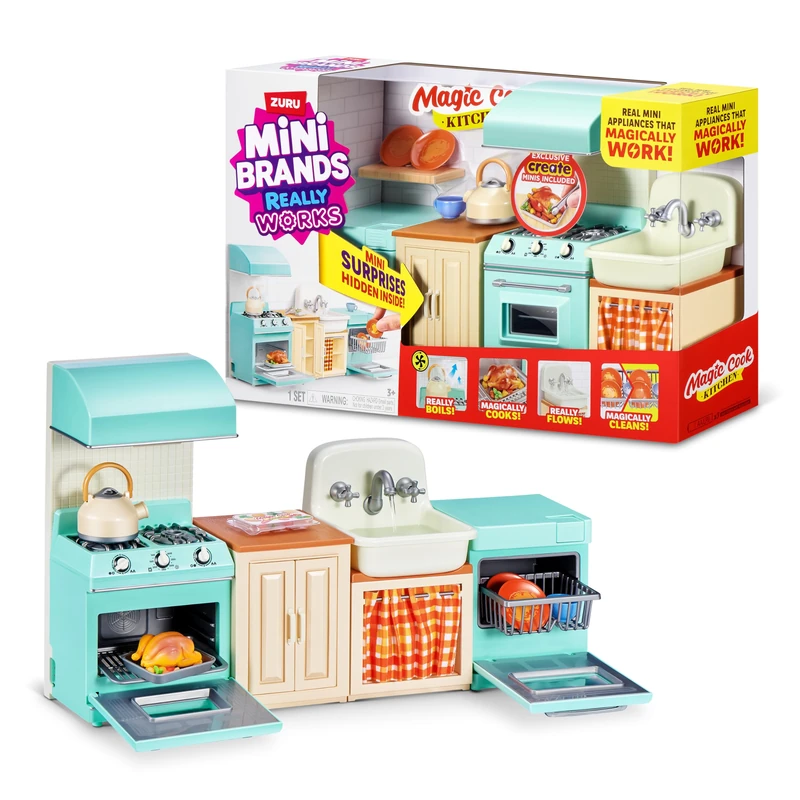 Mini Brands Magic Cook Kitchen Playset Series 1 by ZURU –Miniature Kitchen Set with Realistic Cooking Features, Includes Mini Utensils and Accessories, Collectible Playset for Kids, Teens, and Adults.