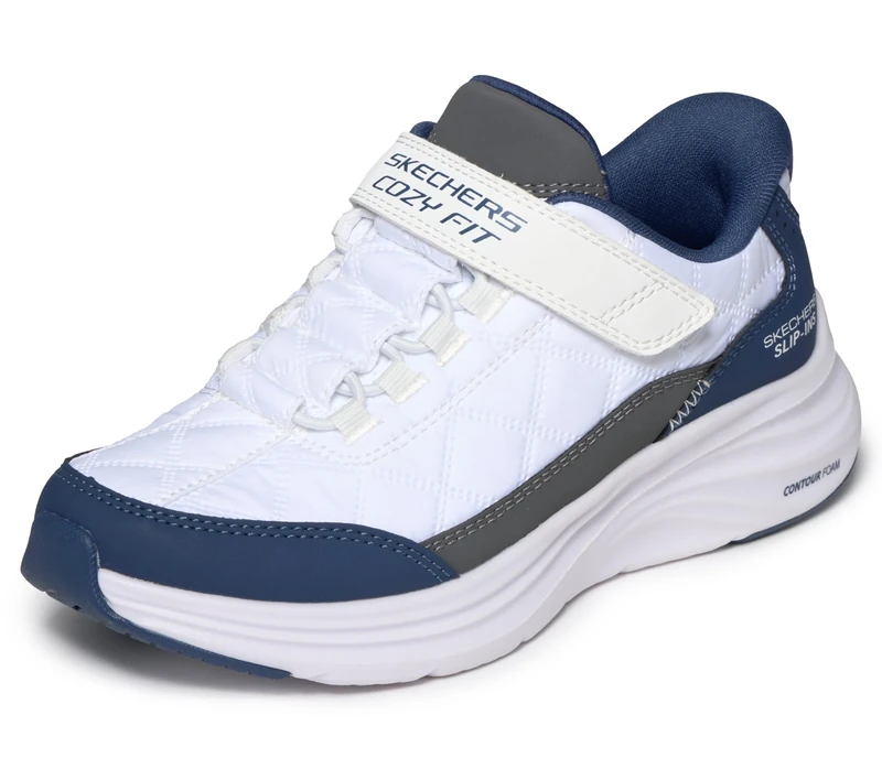 Skechers Boys' Cozy Fit Contour Foam Trainer, White, 1 UK Child