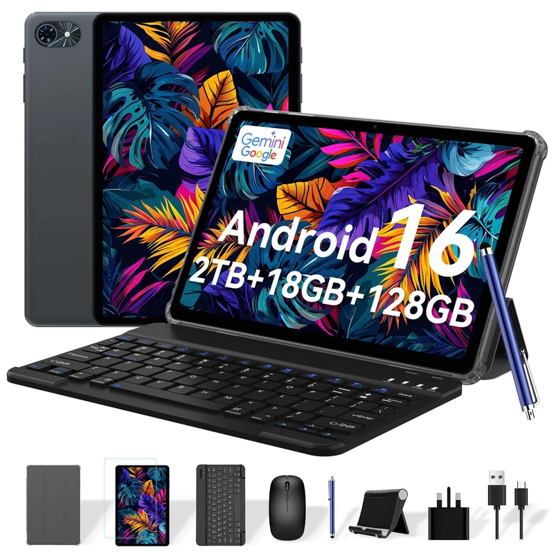 TABWEE T80 Android 16 Tablet, 2026 Tablet with Keyboard and Pen, Gemini AI 3.0,10 Inch Android Tablets 18GB+128GB/2TB, 6000mAh, FHD, Bluetooth 5.0, GPS, OTG, Office, Gaming, 4 Years Warranty