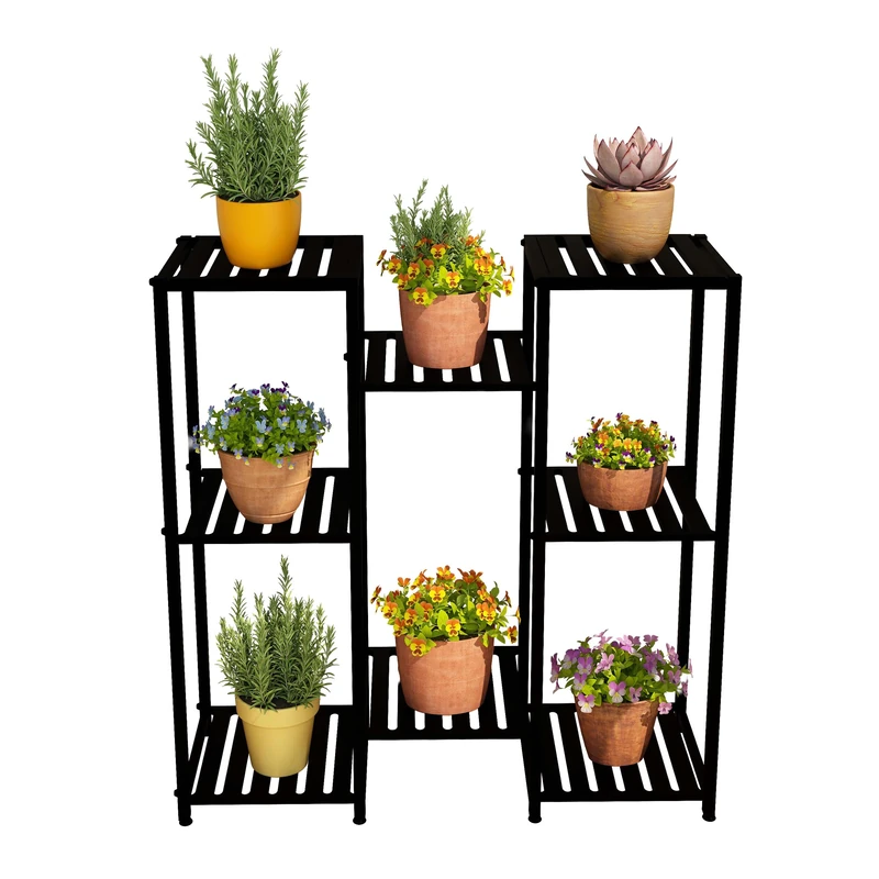Relaxdays Plant Stand, 8 Tiers, Metal, Shelves for Flower Pots & Herbs, Houseplant Rack, HWD: 81 x 80 x 28.5 cm, Black