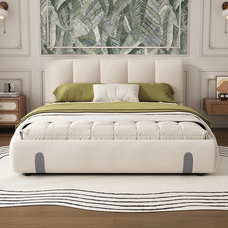 Ball & Cast 4ft6 Double Upholstered Hydraulic Bed 135x190cm, Soft Velvet Headboard, Under-Bed Storage, MDF & Plywood, White, for Adults & Teenagers - No Matress