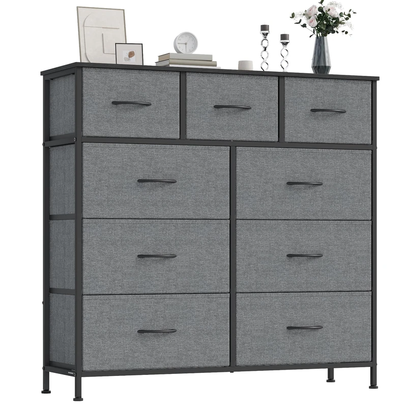 SONGMICS BELLAH Collection - Chest of Drawers, Storage Unit, Steel, for Bedroom, Closet, Hallway, Living Room, 9 Drawers, Modern, Slate Grey LGS324G101