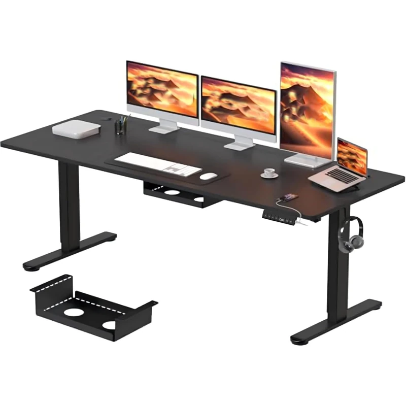 JUMMICO Electric Standing Desk 180x80 cm with Charging Port, Height Adjustable Computer Desk with Cable Tray,Ergonomic Sit Stand up Desk Rising Table Home Office Furniture, Black - Image 1