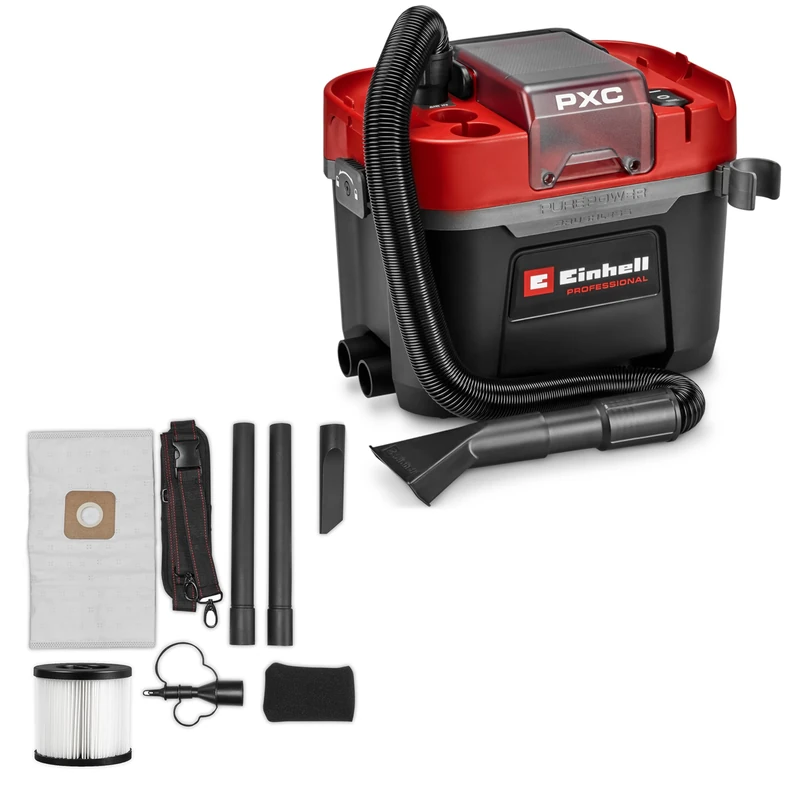 Einhell Professional Cordless Wet and Dry Vacuum Cleaner 18V Power X-Change, Brushless, 10L Container, 2 Suction Levels, incl. Pleated Filter, Suction Nozzles, Without Battery TP-VC 18/10 Li BL-Solo