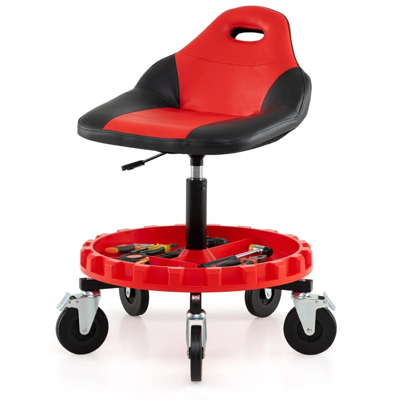 FANTASK Workshop Stool Roller Stool, Mounting Stool Height Adjustable 71-83 cm with Backrest Tool Tray Work Chair 150 kg Load Capacity for Garage Workshop