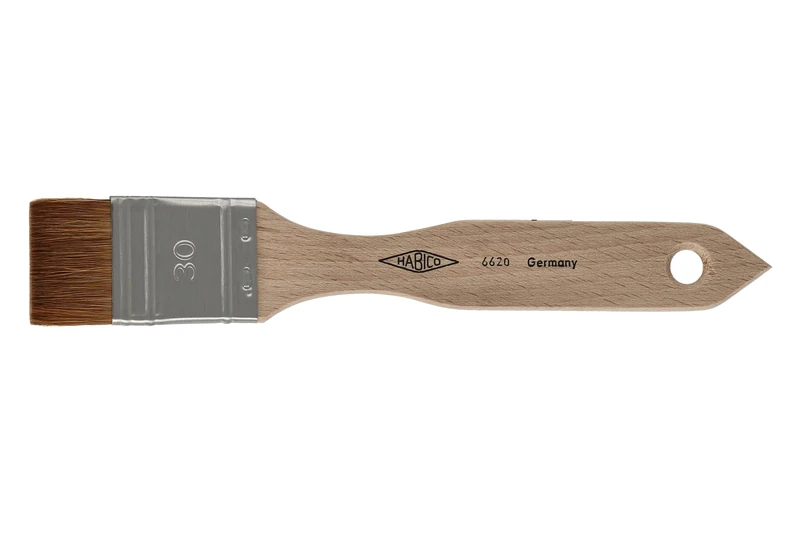 Habico Brush - Lacquer Brush - Kolinsky Red Sable Hair - Stainless Steel Sheet - Flat Design - Ideal for Spirit Varnishes - 30mm Width - Hair Length 19mm - No. 6620
