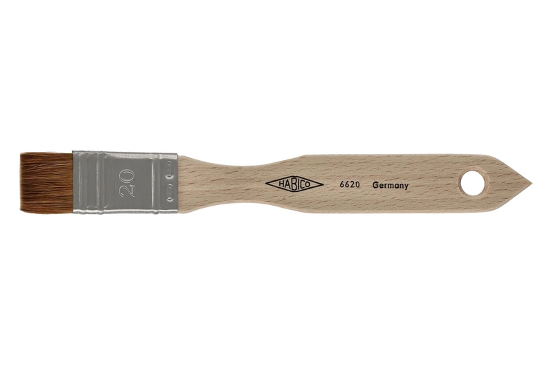 Habico Brush - Lacquer Brush - Kolinsky Red Sable Hair - Stainless Steel Sheet - Flat Design - Ideal for Spirit Varnishes - 20mm Width - Hair Length 17mm - No. 6620