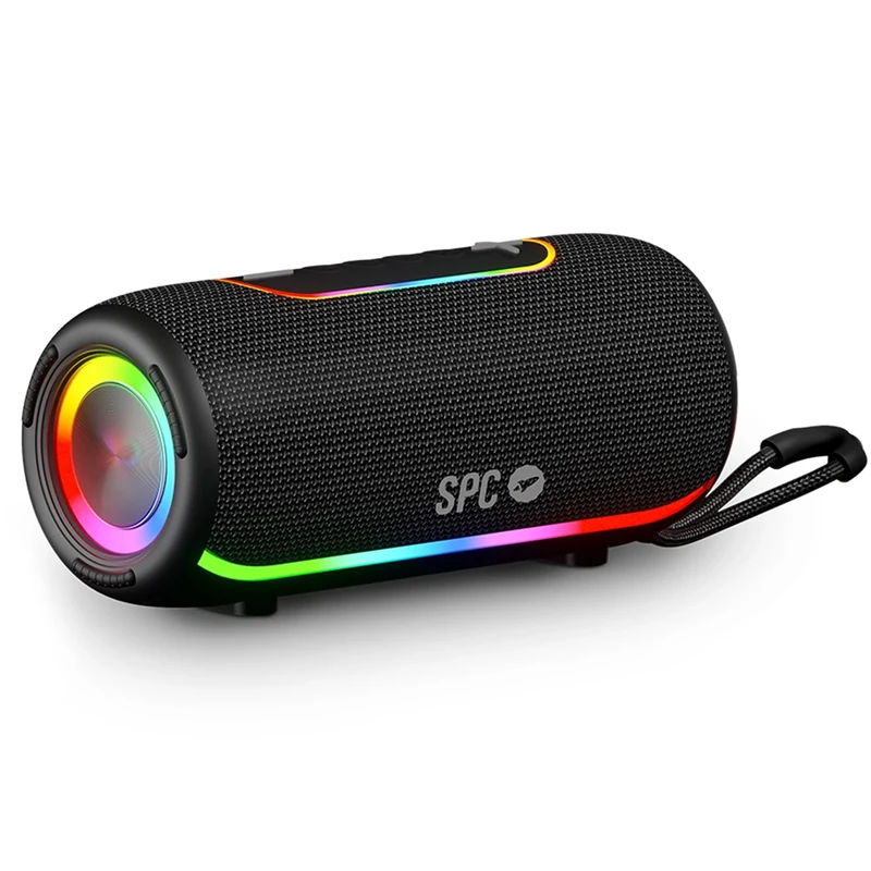 SPC Orbital Storm – Powerful 60W portable Bluetooth speaker with 360° LED | Up to 20 hours of battery life | IPX6 water resistance | True Wireless | USB, microSD, and 3.5 mm Jack | Speaker and strap - Image 1