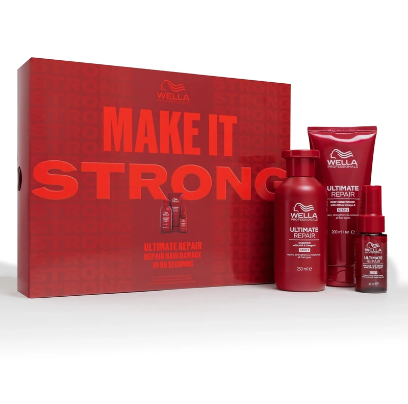 Wella Professionals Ultimate Repair Gift Set - Shampoo & Conditioner & Miracle Hair Rescue - Repairing Hair Care Gift Set with AHA & Omega-9 (250ml+ 200ml+ 30ml)